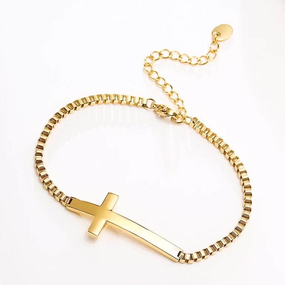 ⚜️[𝟯𝟬%𝗢𝗙𝗙|𝗯𝘂𝗻𝗱𝗹𝗲𝘀 𝟯+]⚜️Gold Cross Stainless Steel Bracelet NEW - Picture 2 of 6